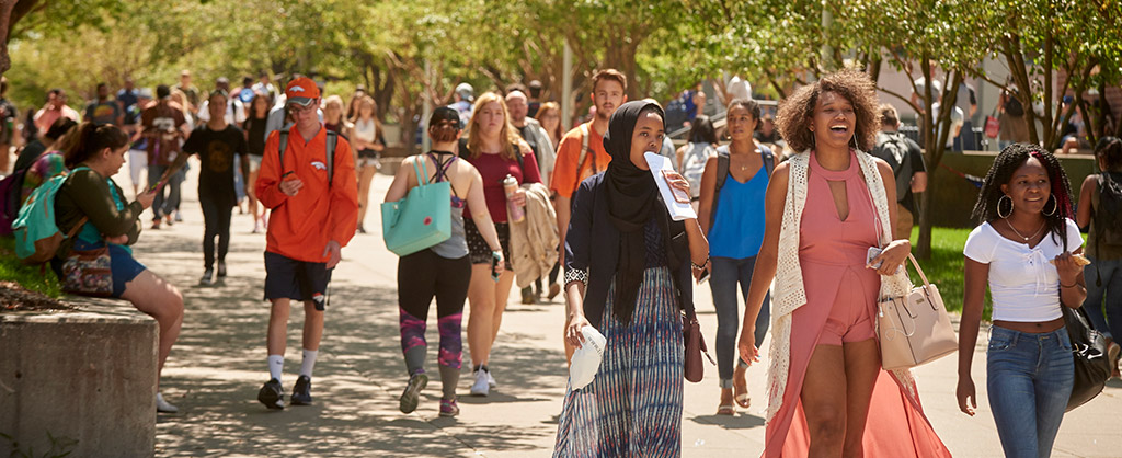 students walking on campus