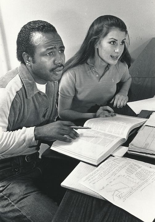 Students studying in a class