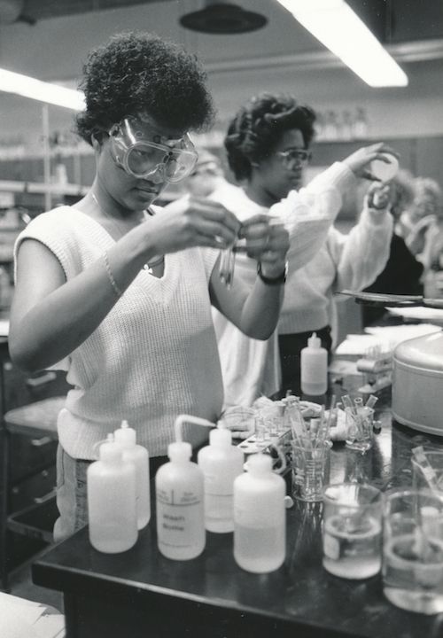 Lab students wearing safety goggles