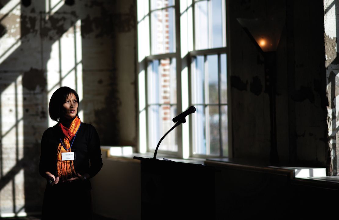 AnnJanette Alejano-Steele giving a speech in the Tivoli