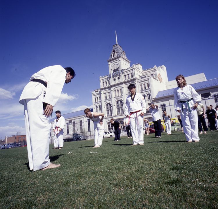 Students learning Taekwondo in front of the Tivoli