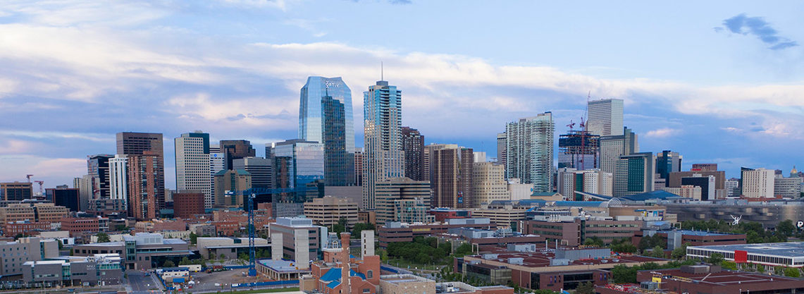 Aerial view of Auraria Campus and Downtown Denver.