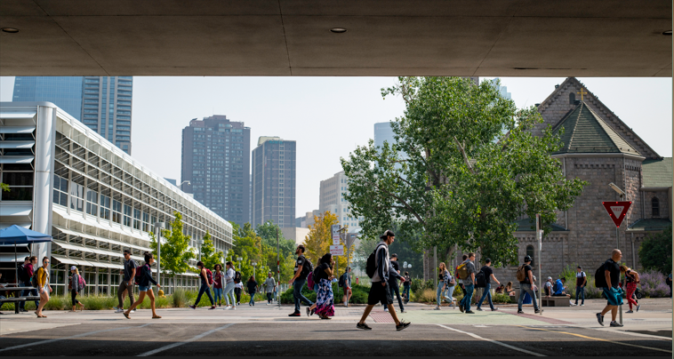 Students walking on campus