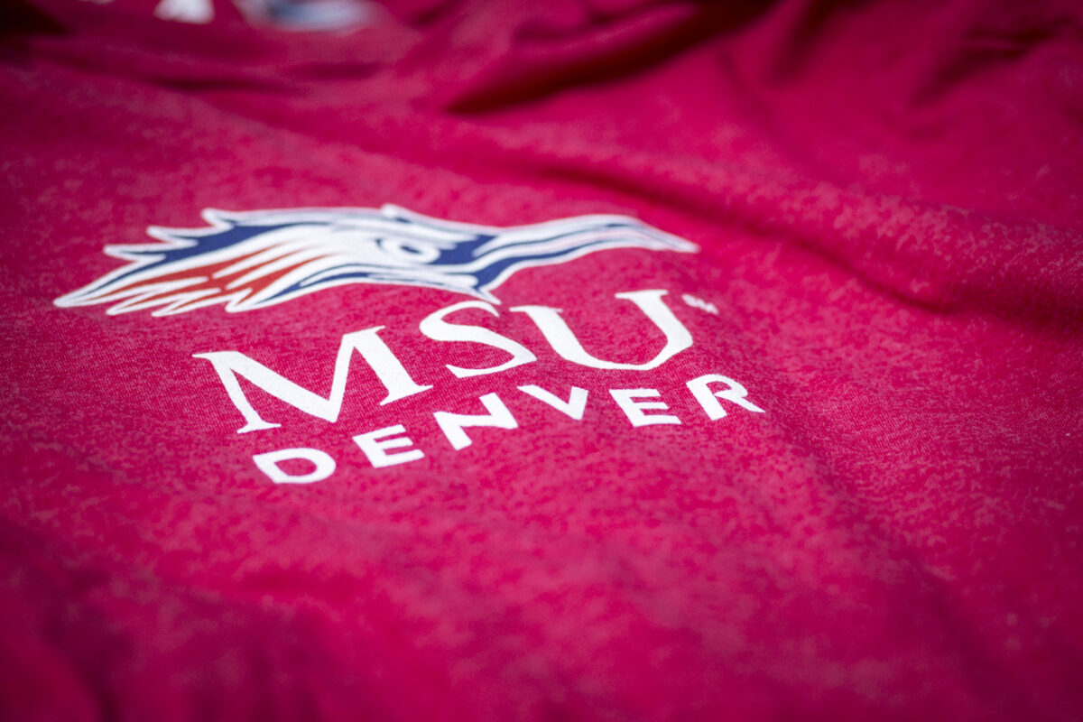 MSU Denver logo on red t-shirt