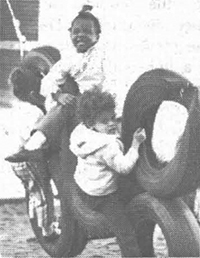 Children playing on playground structure