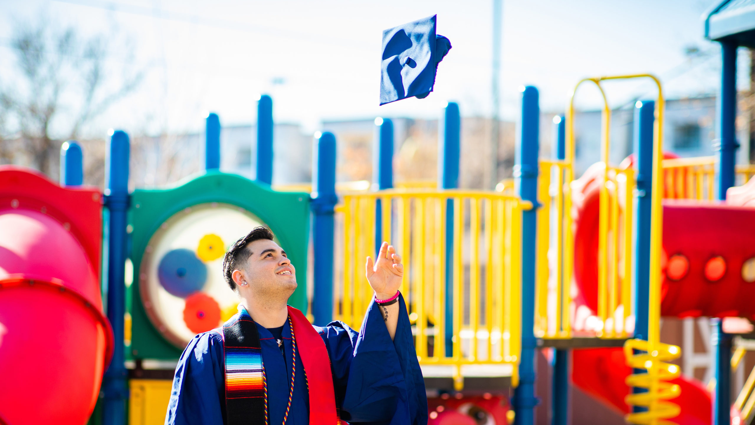 photo of graduated student throwing cap