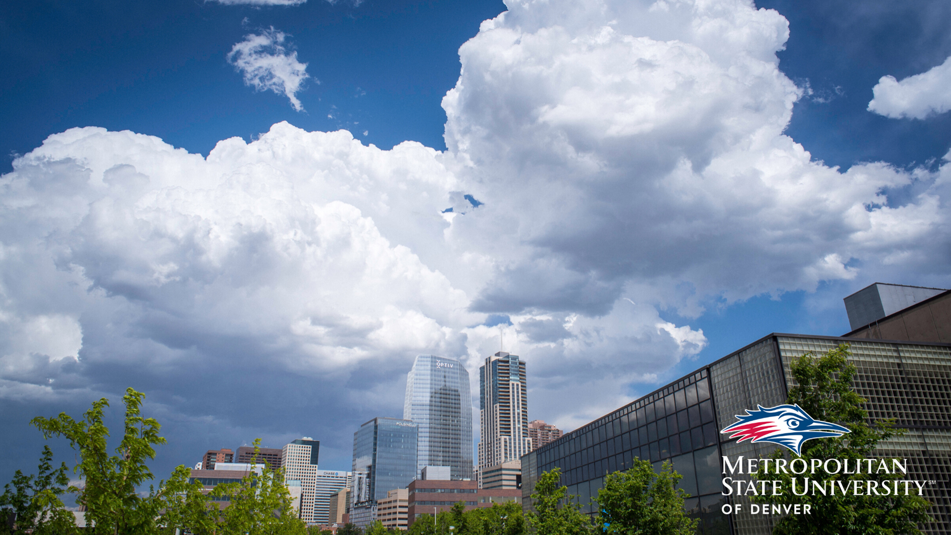 Clouds and Denver Skyline on Campus