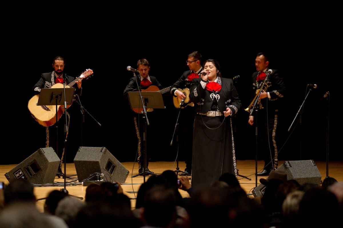 Alejandra Solis sings with Mariachi Los Correcaminos for the mariachi festival at the King Center