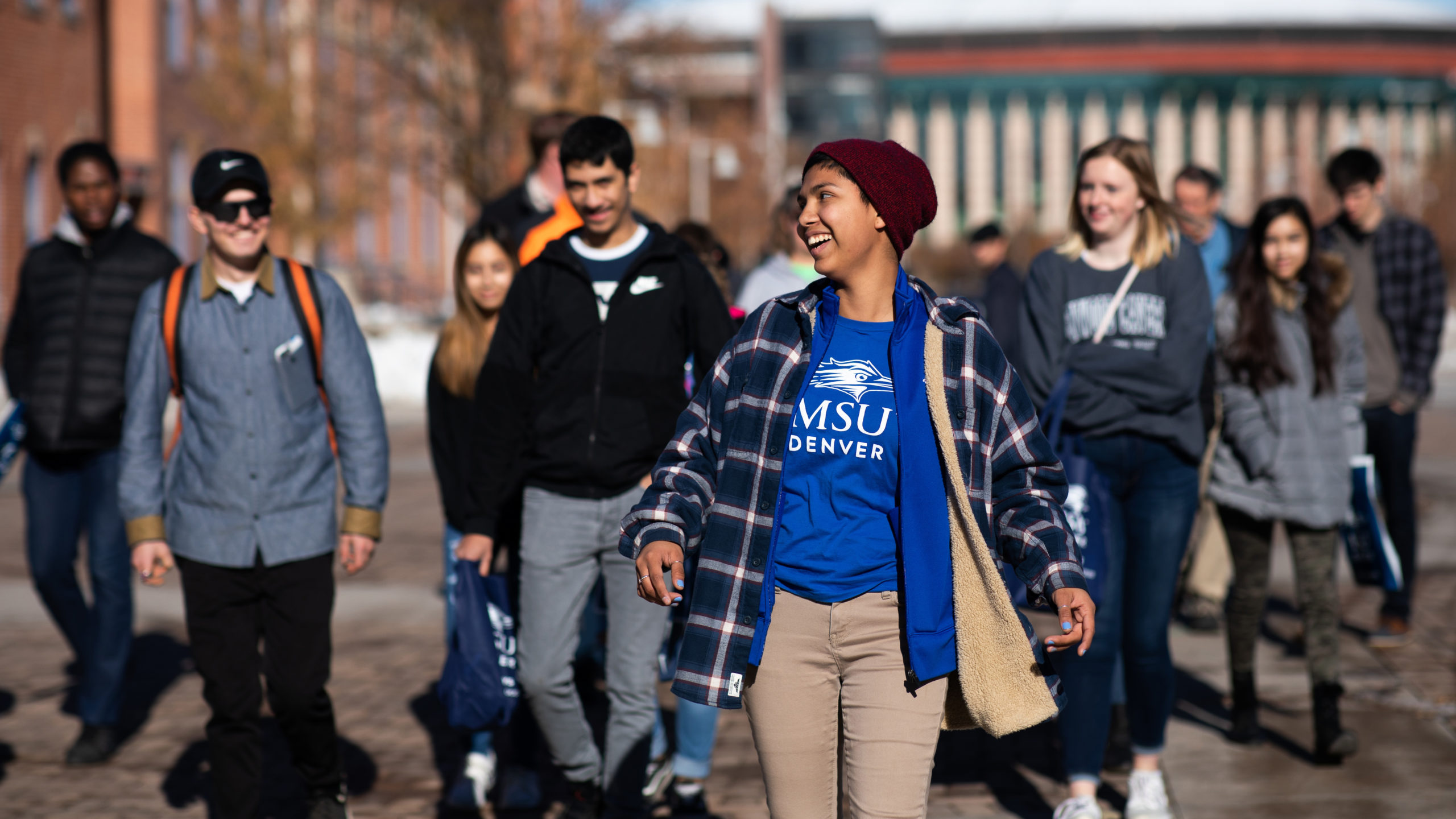 photo of student giving tour of campus