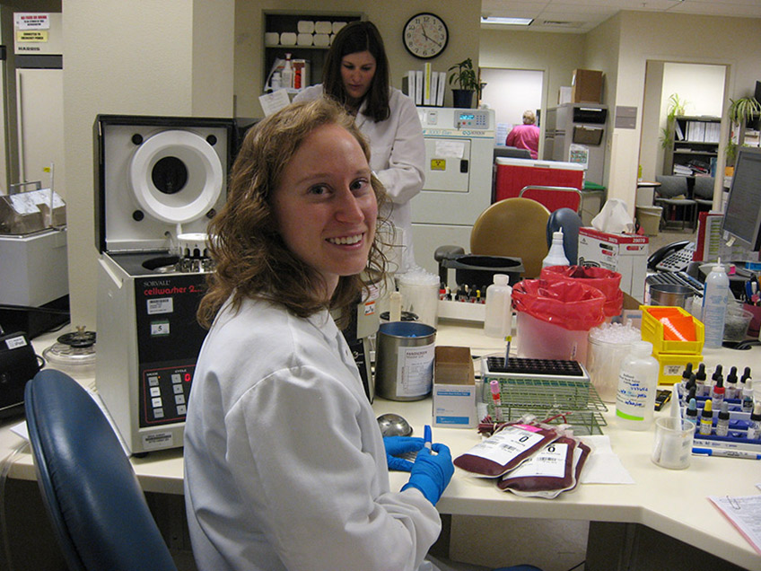 Student in blood bank during her clinical rotation