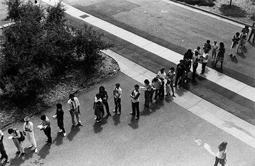 Line of students waiting to register