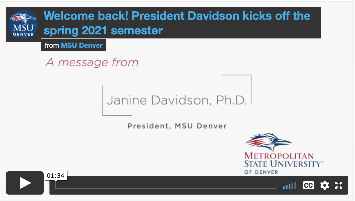 Thumbnail: Welcome back! MSU Denver kicks off the Spring 2021 semester
