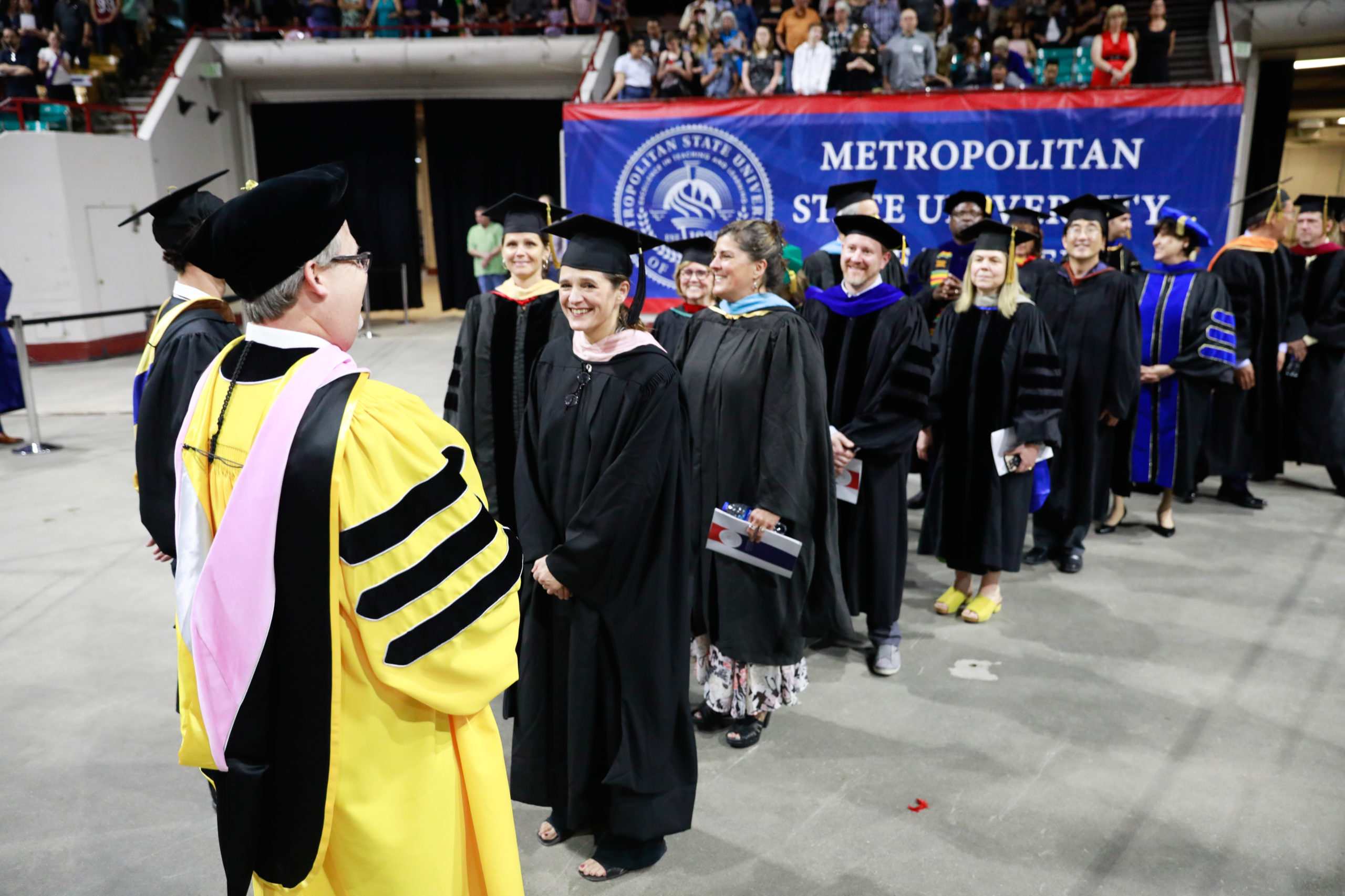 Faculty lining up at the commencement ceremony