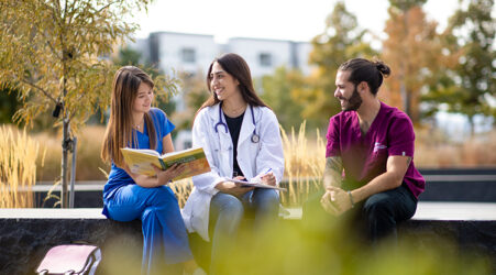 Health Professions students gather on Auraria Campus.