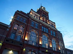 Tivoli Student Union at dusk.