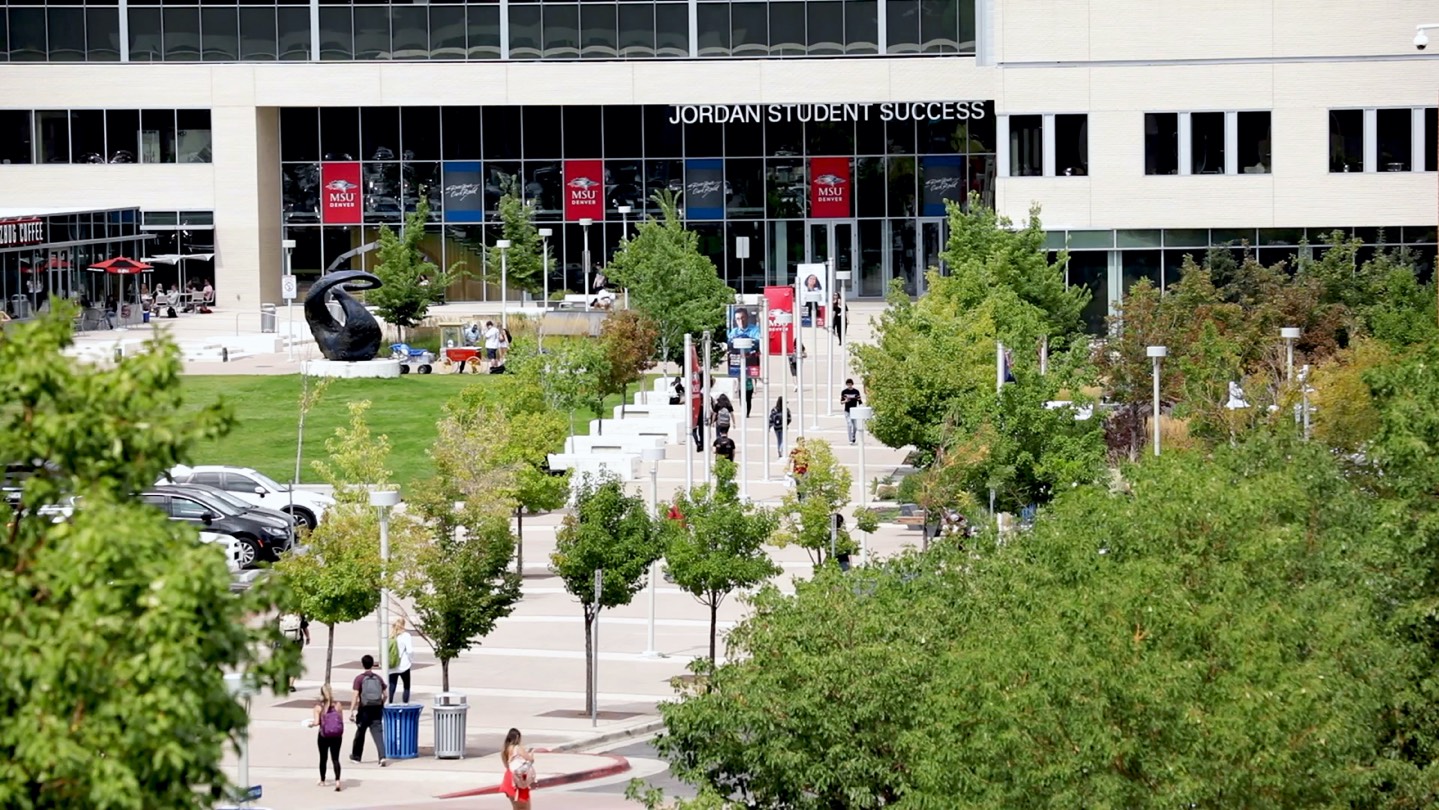 In front of the Jordan Student Success Building