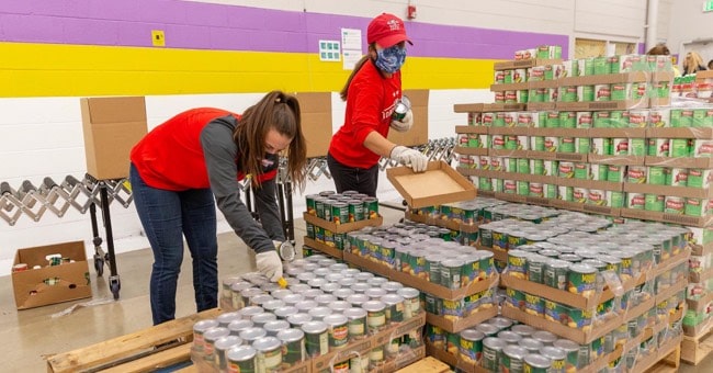 working at food bank