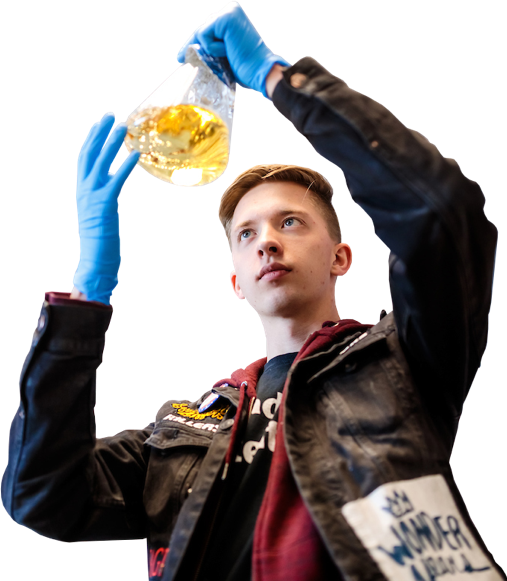 science student with a beaker