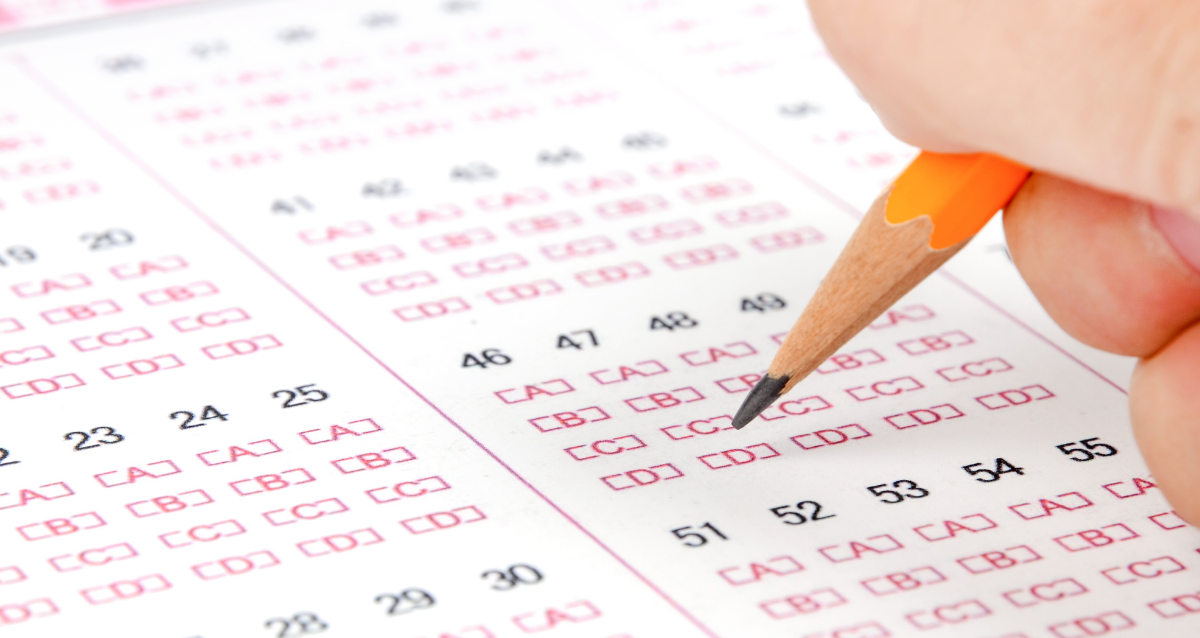 Student filling in bubbles on a multiple choice test.