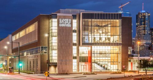 Aerospace and Engineering Sciences Building at night