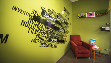 A view of the facilities and wall mural in the CDES Suite, Central Classroom 311