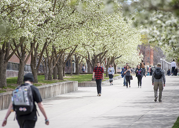 Spring Campus with Students walking around