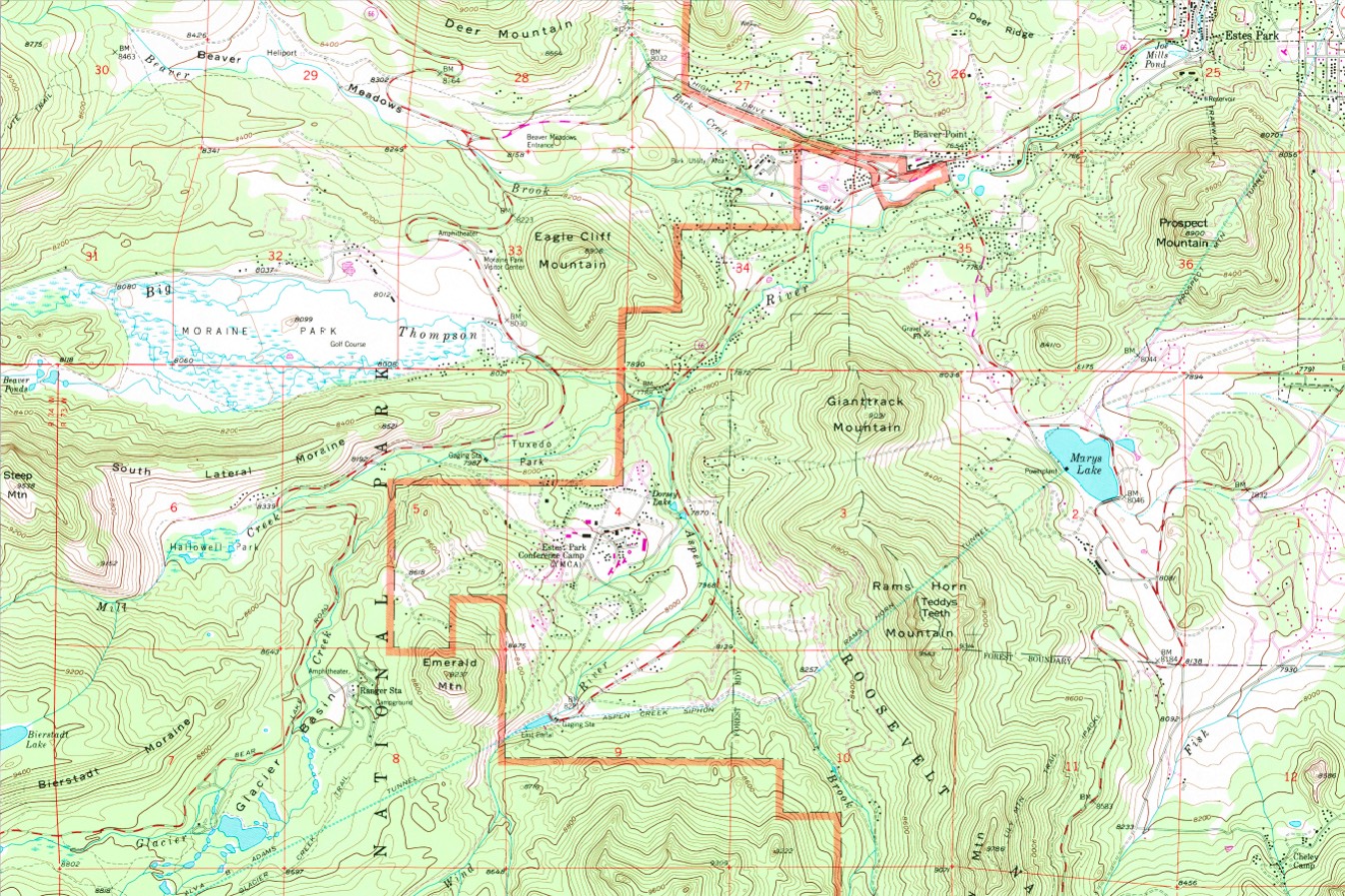 USGS quadrant map from near Rocky Mountain National Park