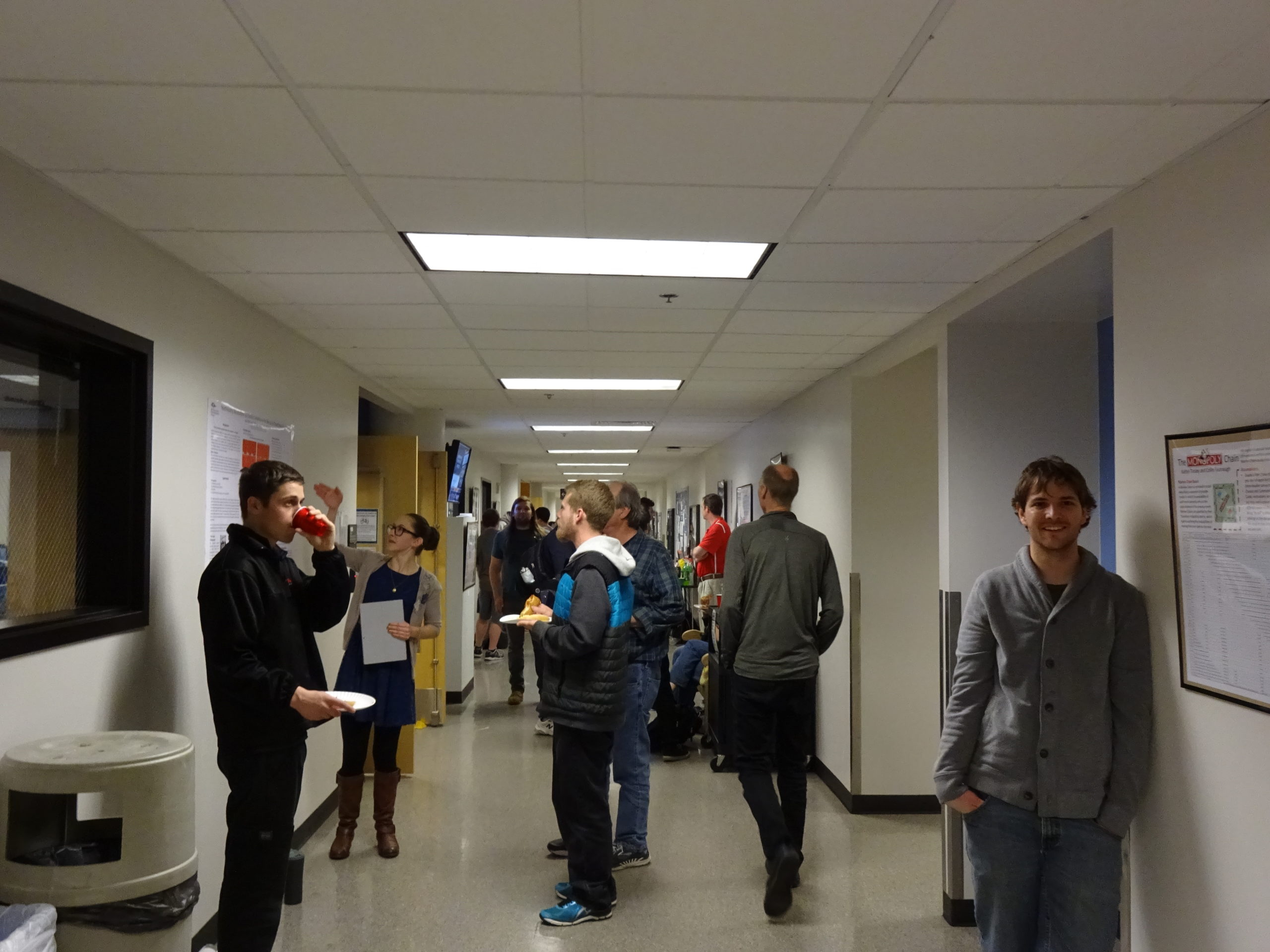 Students standing in the hallway in the Science Building