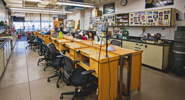 A colorful view of the Jewelry Design and Metalsmithing Workshop.