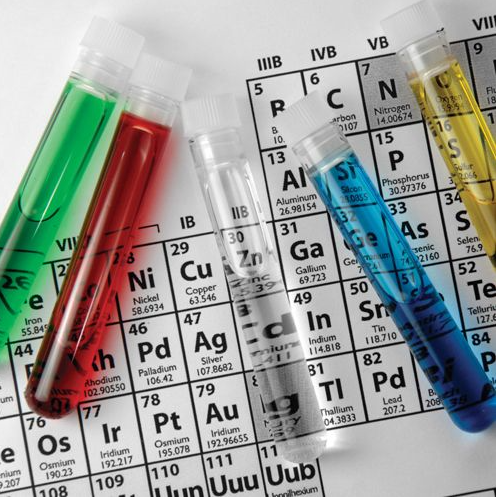 Test tubes and a periodic table chart