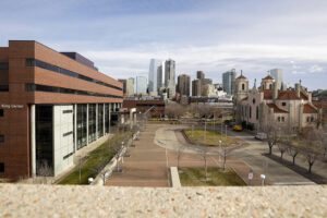 View of Downtown Denver from campus in the fall