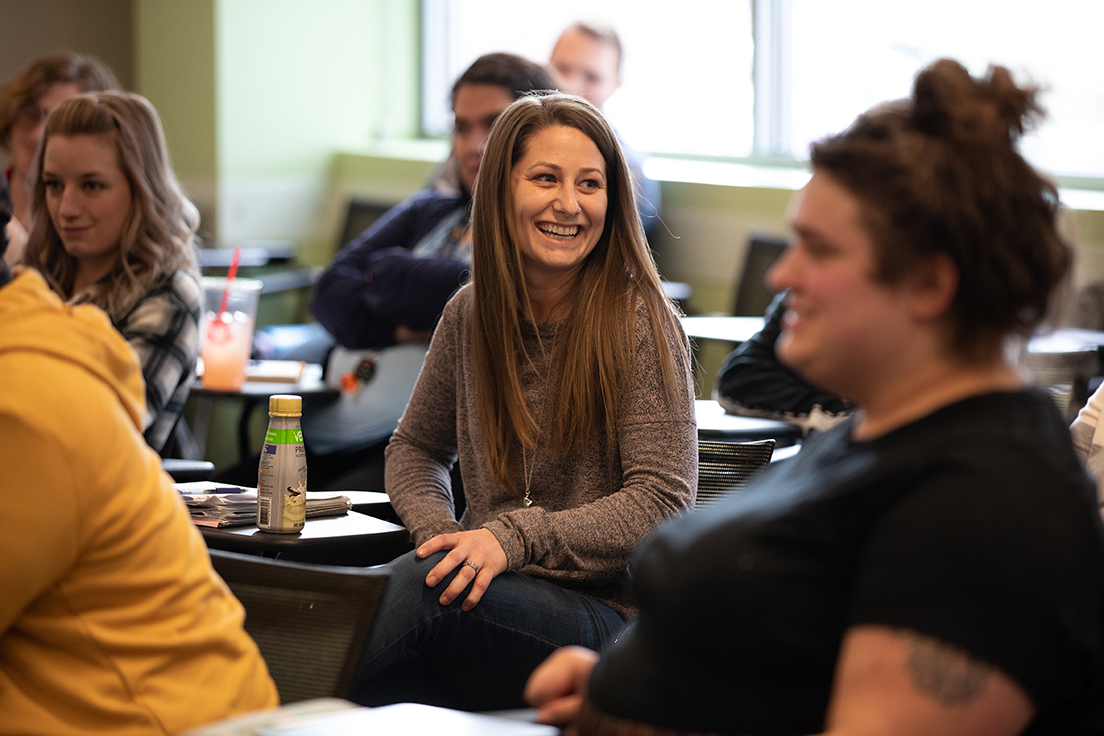 Student smiling in class