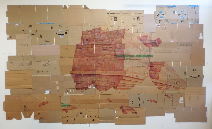 David Lefkowitz Artwork painted on cardboard boxes.