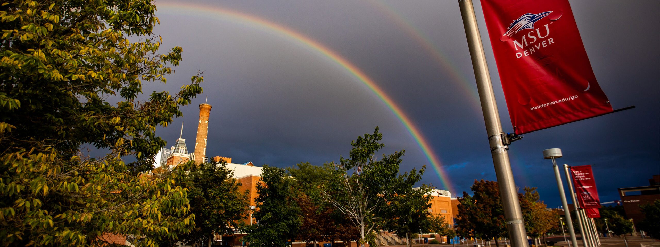 Rainbows over the Tivoli building on the MSU Denver campus.