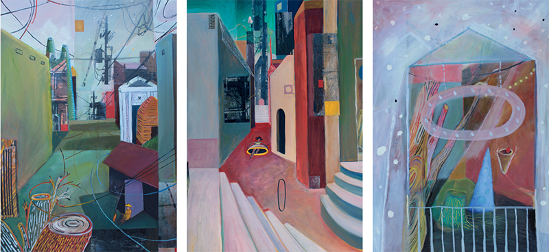 Thulson: One Hundred Famous Views. Three scenes from the series, showing alley way views.