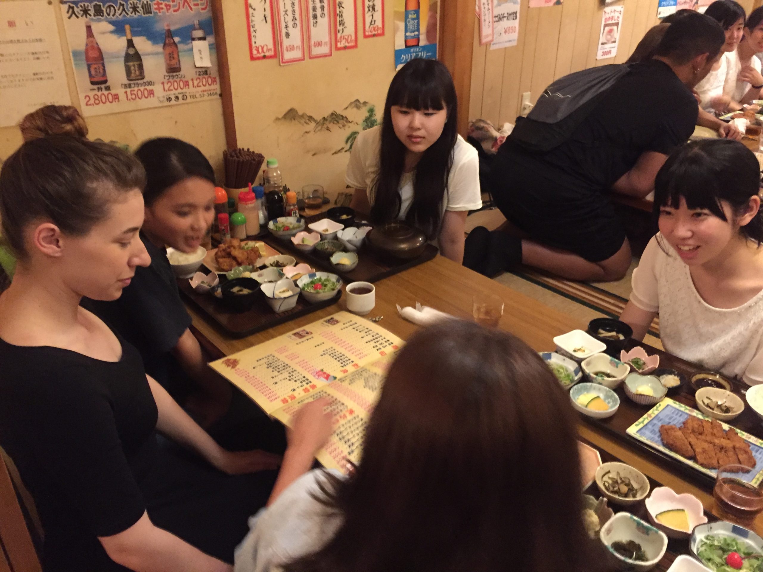 Students at Japanese restaurant.