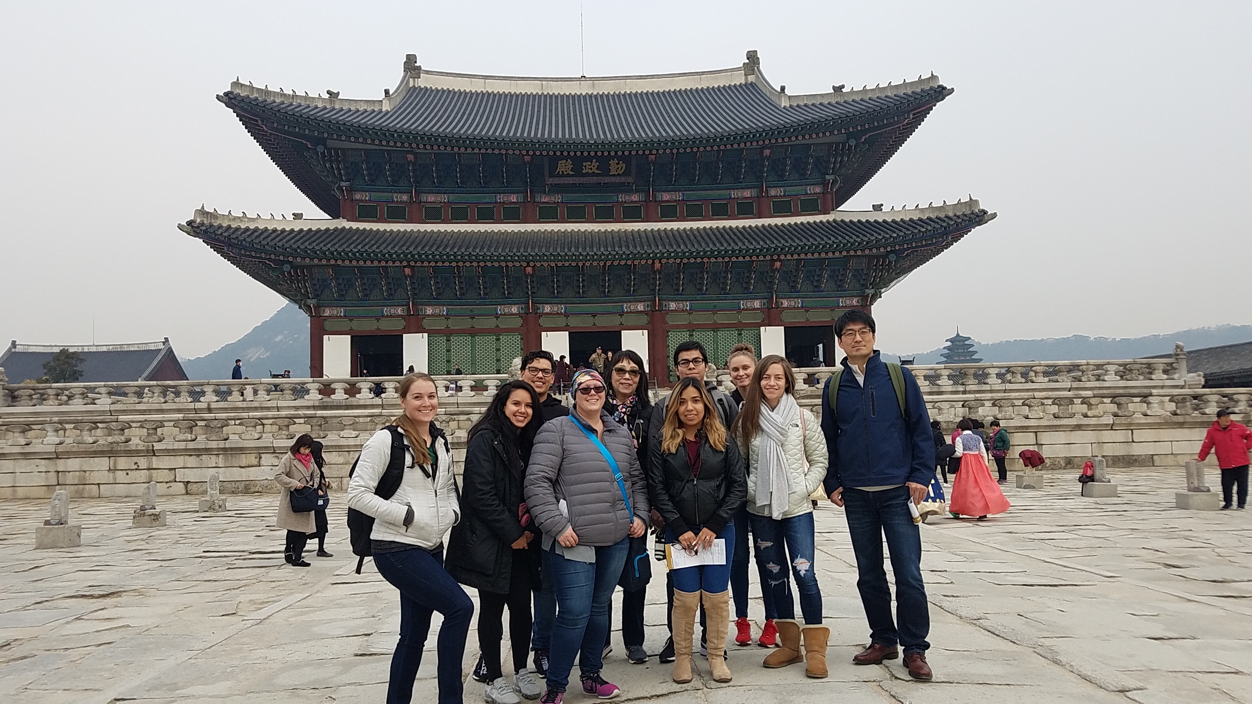 Photo of nine students and Dr. Namgung in Seoul, South Korea.