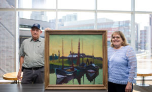 Bob Harrell, an alum from 1977, and his wife Kristin Kuhlman donated a painting by Harrell's uncle, Franz Lerch, an Austrian painter who left the country before the war because his wife was Jewish and he hated the Nazis. 