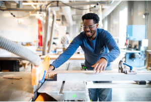 Industrial design student works on a project in a laboratory at MSU Denver.