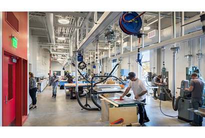 Students working in the woods lab of the AES building.