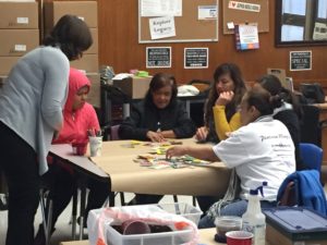 Adults learning in a classroom