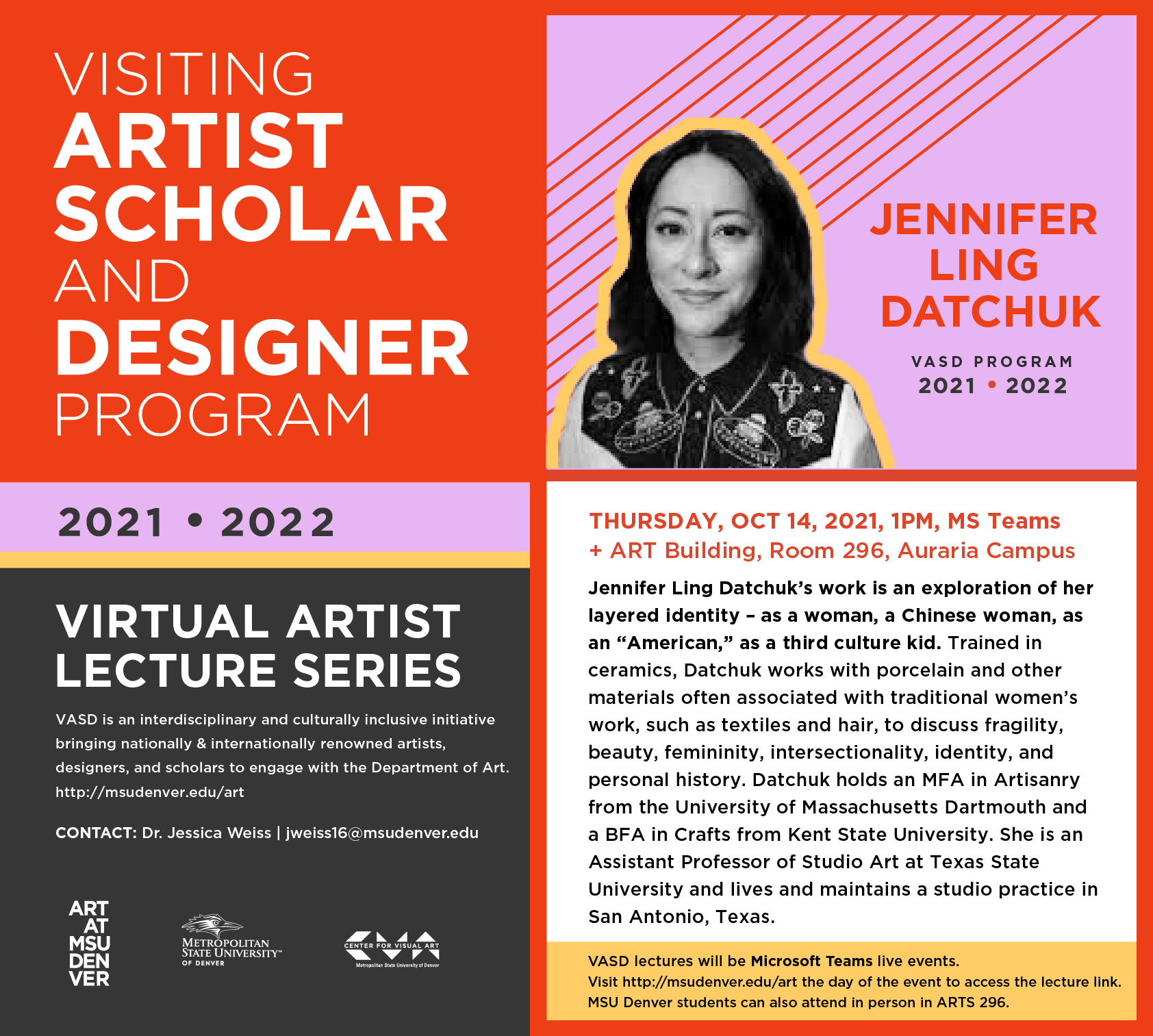 THURSDAY, OCT 14, 2021, 1PM Jennifer Ling Datchuk’s work is an exploration of her layered identity – as a woman, a Chinese woman, as an “American,” as a third culture kid.