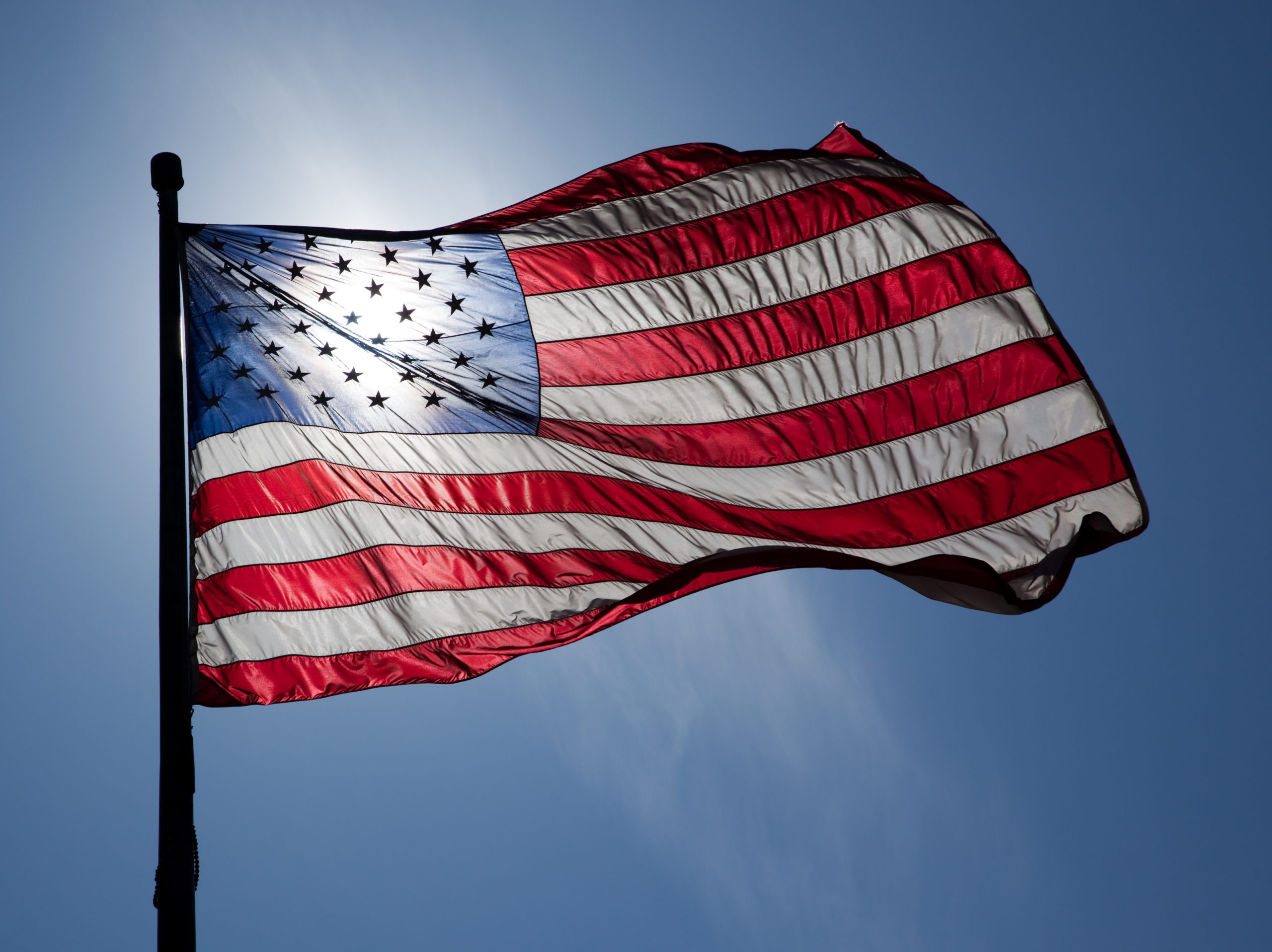 American flag image in the wind