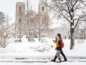 A snowy day on Auraria Campus.