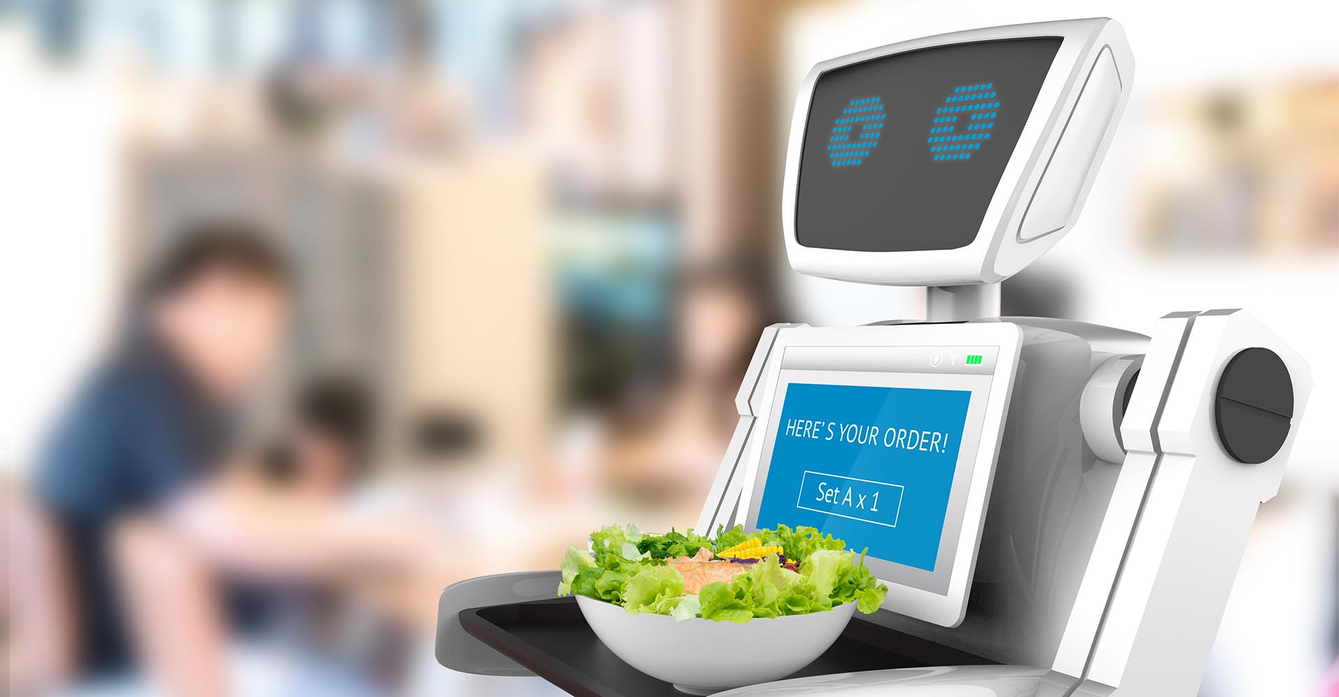 A robot serving a salad