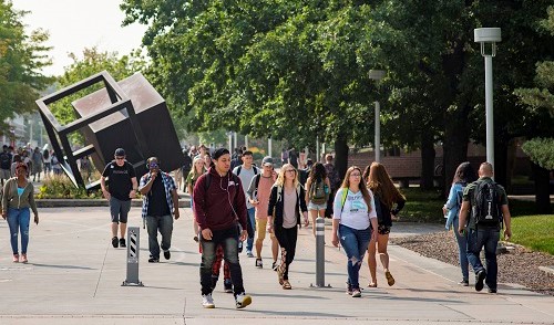 Students walking on Auraria campus.