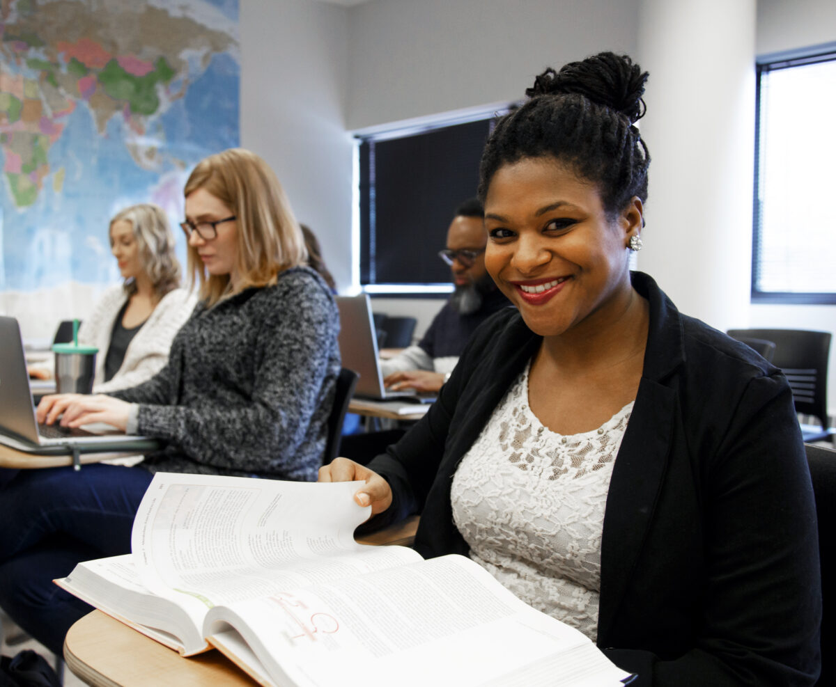 A photo of students in class.