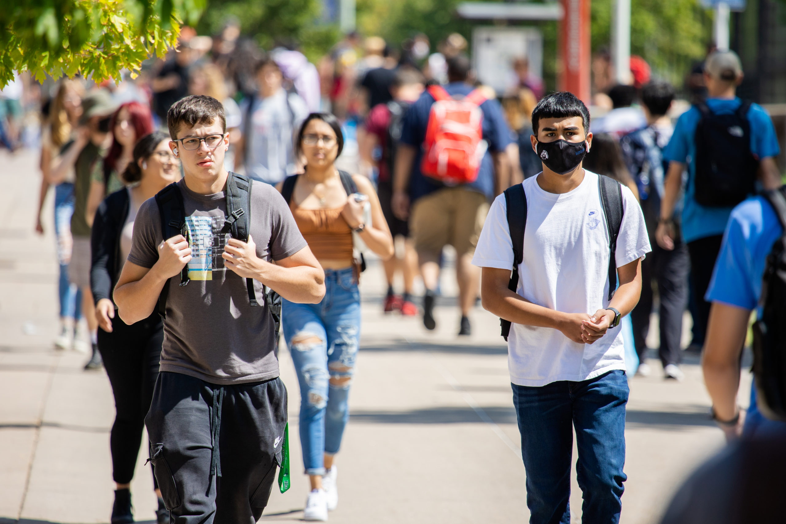 students walking on Auraria campus.