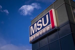 MSU Denver sign on the front of Student Success Building.