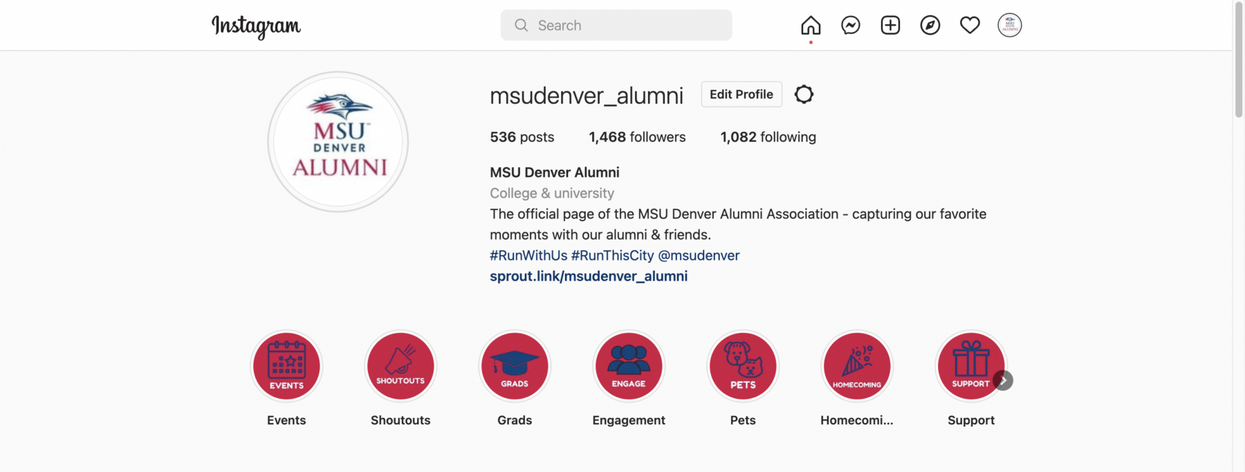 screenshot of msu denver alumni's instagram page
